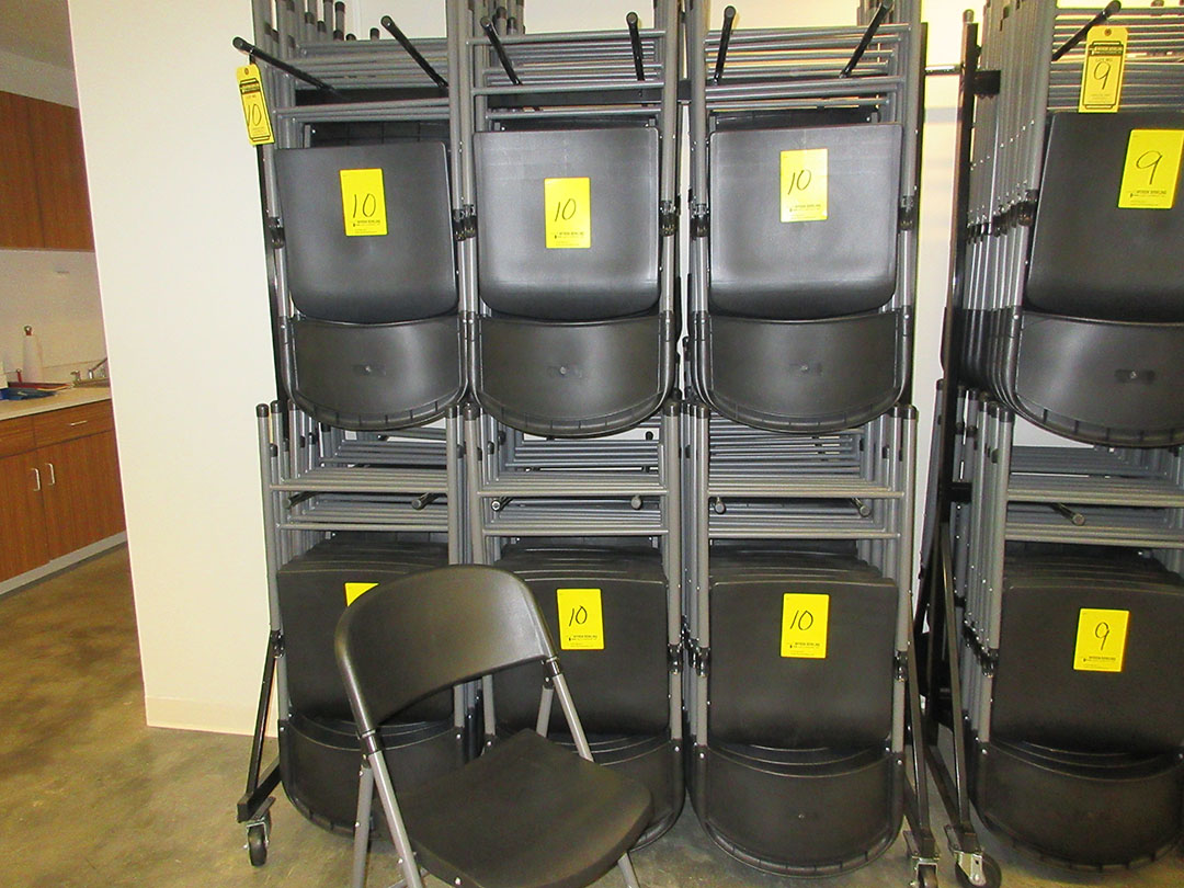 ROLLING RACK CHAIR STORAGE SYSTEM WITH (APPROX. 60) FOLDING CHAIRS