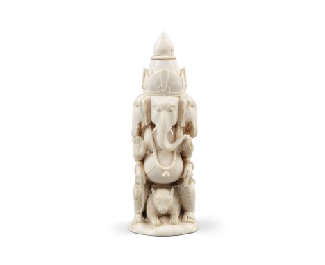 *AN IVORY GROUP CARVING OF GANESHA AND VEHICLE India, 19th century H: 14,6 cm Weight: 231 grams  ** Please note that this lot