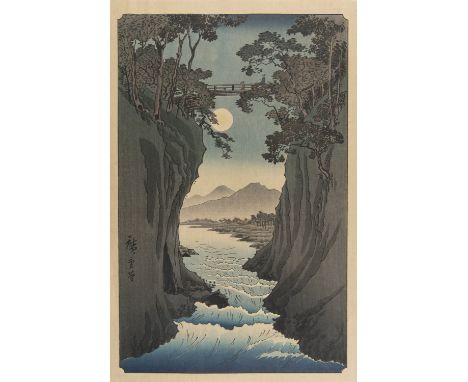 AFTER UTAGAWA HIROSHIGE 安藤 広重(1797-1858) Crescent moon behind monkey bridge Oban tata-e / woodblock print A print dating to t