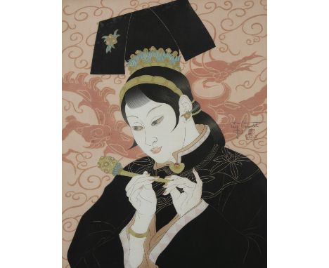 PAUL JACOULET (active in France and then Japan, 1896-1960)  Les jades chinoises  Woodblock print/Oban tata-e  Signed within t