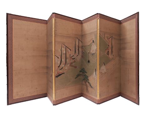 .A 'GENGI MONOGATARI' SIX-LEAF FOLDING FLOOR SCREEN POSSIBLY BY TOSA MITSUBUMI 土佐光文 (1812-1879) Japan, 19th century Inscribed