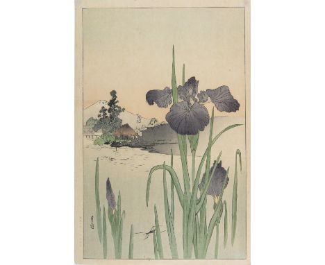 YOSHIMOTO GESSO 吉本月荘(1881-1936) Iris on the Riverside Oban tata-e / woodblock print A print dating to the Taisho / Showa peri