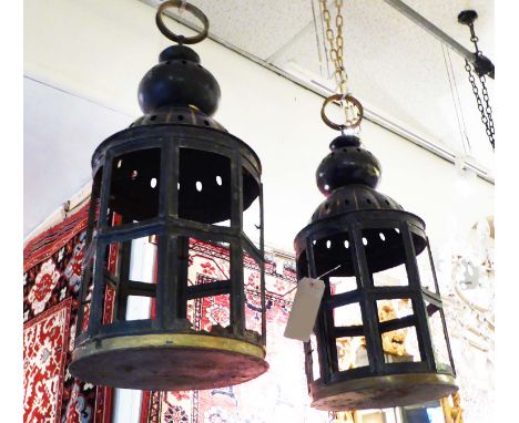 VINTAGE PORTUGUESE WORK LANTERNS, a pair, tole, 80cm H. (2) (with faults)