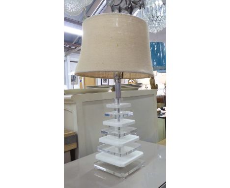 TABLE LAMP, circa 1960's, in clear and white resin, overall including shade 72cm H (with faults).