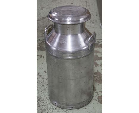 MILK CHURN, vintage, polished metal with lid, 72cm H.