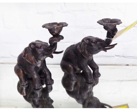 BRONZE 'elephant' candlesticks, 22cm H.