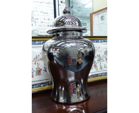 BALUSTER VASE, ceramic with chrome metallic finish, 70cm H.