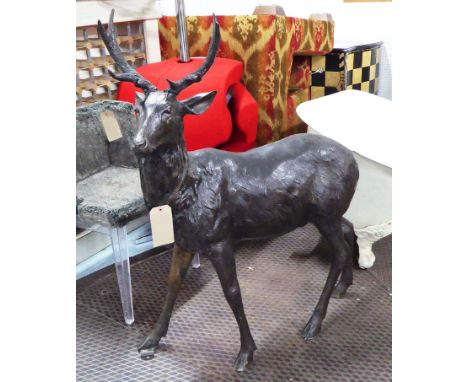 BRONZE STAG, 94cm L x 121cm H.