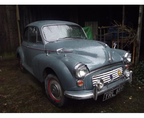 A 1957 Morris Minor 1000, registration number YRL 689, grey. This two door saloon has been with the engineer vendor for the p