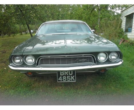 A 1972 Dodge Challenger 318, registration number BRU 485K, chassis number JH23G3B280770, green. This Dodge assembled at the H