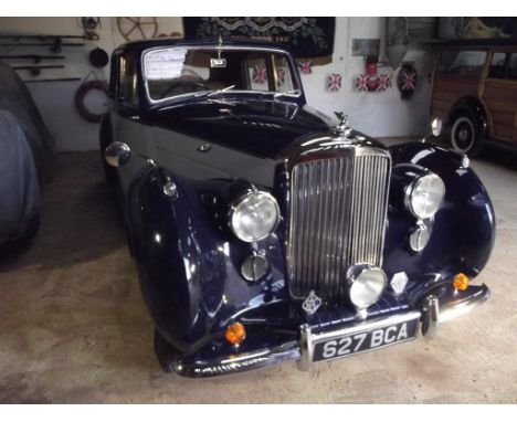 A 1947 Bentley Mk VI, registration number 627 BCA, two tone blue and grey. Bentley's Mk VI was their first post WWII model. A