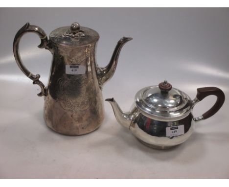 A Victorian silver coffee pot, together with a silver teapot 36.7ozt gross (2)  