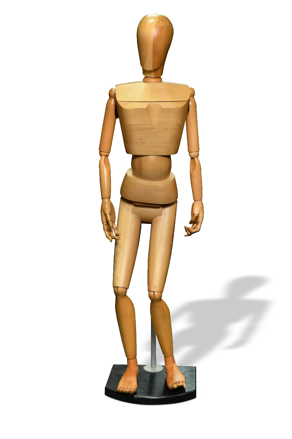 A 20th century carved wood full size mannequin, with articulated joints