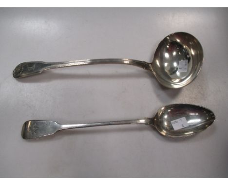 A George III silver basting spoon and soup ladle, both by William Eley &amp; William Fearn, 12.4ozt gross (2)  
