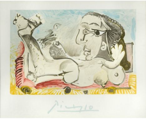 § Pablo Picasso (Spanish, 1881-1973), Femme Couchée à l'Oiseau, offset lithograph from a limited edition of 500, certificate 