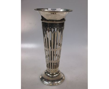 An Edward VII silver trumpet vase with pierced decoration, by, London, 1907  