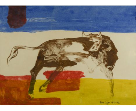 Renos Loizou (Greek, 1948-2013) Bull Fight, signed and dated, lithograph, 56 x 76 cm  