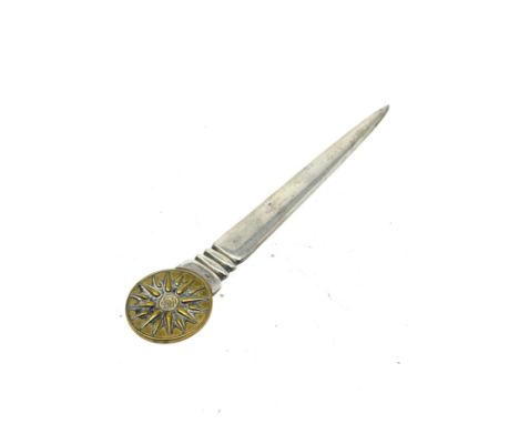 925 hallmarked silver letter opener brass top 