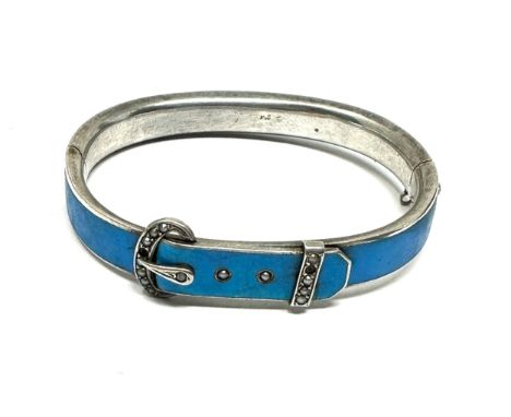 Antique French silver &amp; enamel buckle bangle for restoration missing 2 small seed pearls enamel loss as shown 