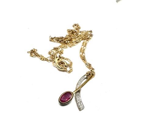 9ct gold ruby &amp; diamond floral pendant necklace (2g) 