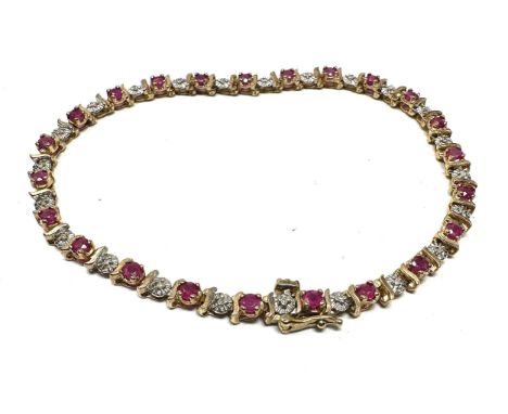9ct gold ruby &amp; diamond bracelet (7.5g) 