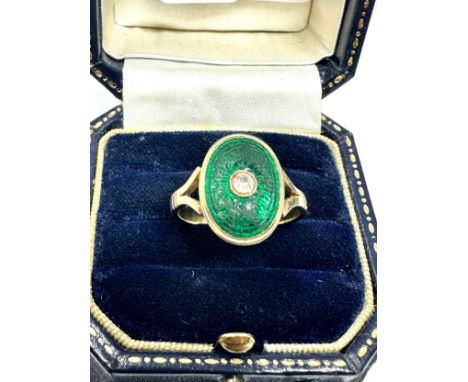 9ct gold antique old cut diamond &amp; green enamel statement ring (3.7g) 