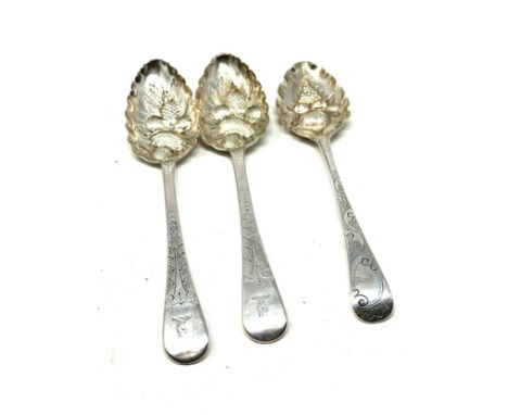 3 georgian silver berry spoons 