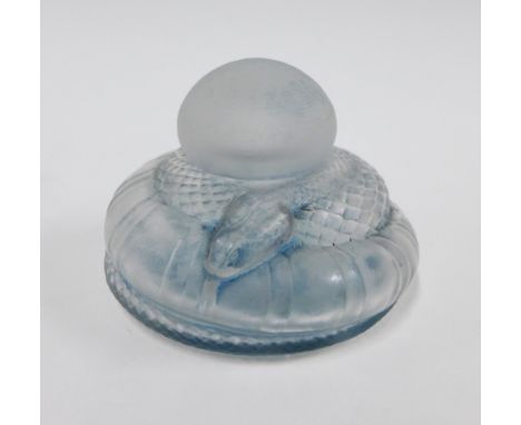 Luzia, French Art Nouveau pale blue glass serpent inkwell, 9cm wide