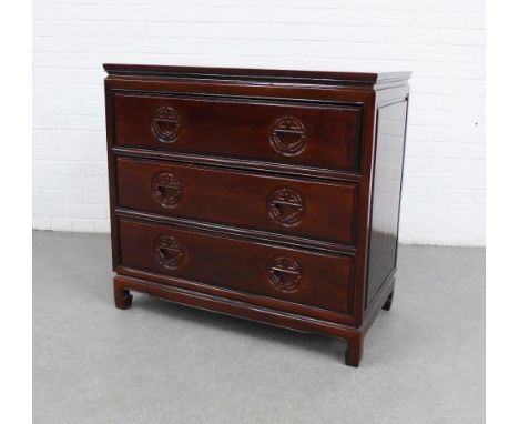 Chinoiserie hardwood chest, the rectangular top over four long drawers, on stylised bracket feet, 91 x 86 x 48cm 
