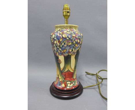 Moorcroft table lamp on a wooden base, height including fitting 37cm