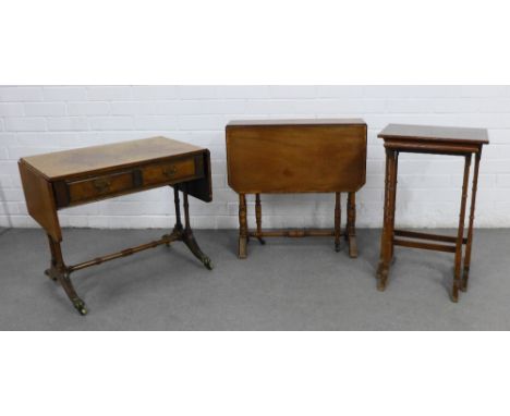 Collection of early 20th century and later mahogany tables to include a small sofa table, Sutherland table and a nest of two 