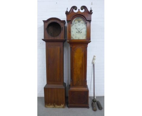 19th century longcase clock with painted dial together with a empty clock case (a/f) (a lot) 