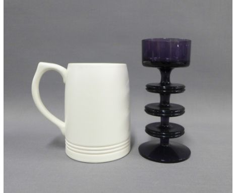 Wedgwood Keith Murray tankard and an amethyst coloured Wedgwood glass candlestick , 15cm (2) 