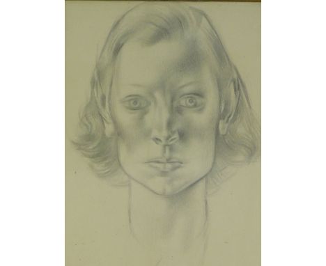 British School portrait pencil sketch of a young woman, apparently unsigned, framed under glass, 29 x 35cm 