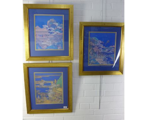 Set of three framed Path to Immortality coloured prints and a folio of four unframed prints, 28 x 35cm (7)