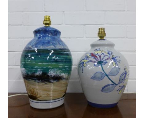 Two Highland Stoneware table lamp bases, tallest 34cm (2) 