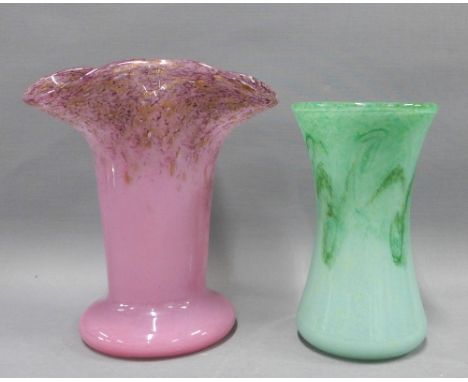 Two Vasart Scottish art glass vases, one pink the other green, tallest 25cm (2) 
