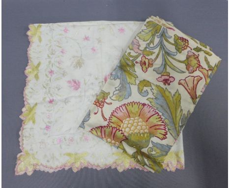 Floral patterned silk scarf and an embroidered table cloth (2) 