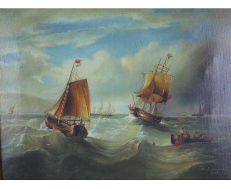 G.A. Napier, seascape oil on canvas, signed and dated 1874, in an ornate gilt frame, 39 x 29cm 