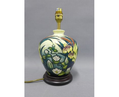 Moorcroft table lamp base on a wooden base, height including fitting 29cm 