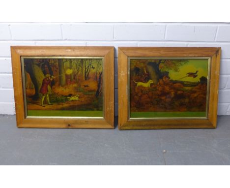 Pheasant Shooting &amp; Cock Shooting, two coloured prints, framed under glass, 46 x 37cm (2)   