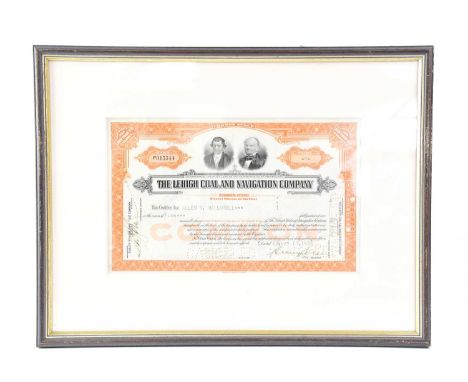 Two tiny framed financial documents, comprising a bond from the Chinese Government, numbered with vignettes and seal mark to 