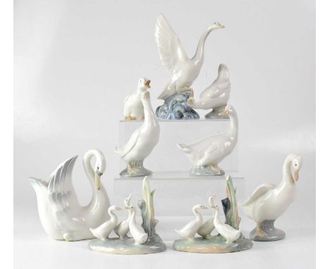 NAO; nine figures of ducks, swans and geese, height of largest 20cm (9).