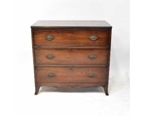 An Edwardian mahogany chest of three long drawers, raised on outswept bracket feet, 87.5 x 91.5 x 48cm.Condition Report: - Ov