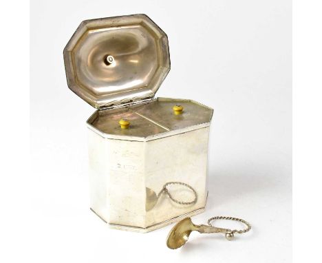 A hallmarked silver two-compartment tea caddy, 12 x 12cm, marks rubbed, possibly George Nathan &amp; Ridley Hayes, Chester 19