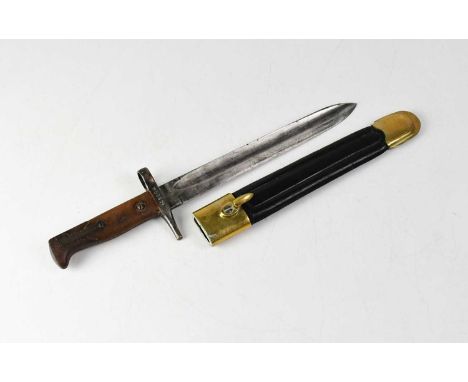 An Italian M1891 pattern knife bayonet for the Mannlicher-Carcano rifle, length of blade 23.5cm, with brass bound leather sca