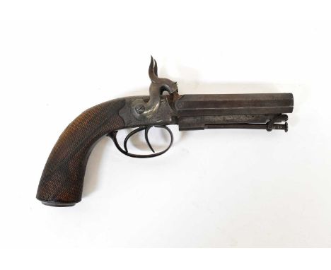 W STEELE, MANCHESTER; a 19th century small bore side-by-side percussion cap pistol with 3 3/4" octagonal barrels, engraved lo