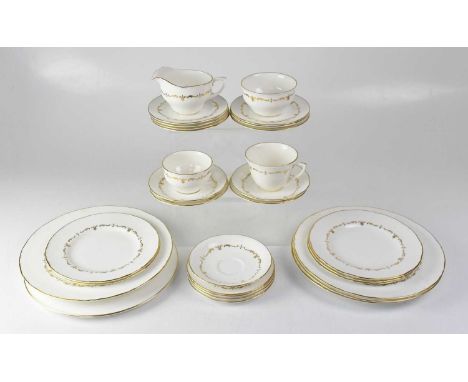 ROYAL WORCESTER; a 'Gold Chantilly' part dinner service including plates, side plates, sugar bowl, cream jug and a single cup