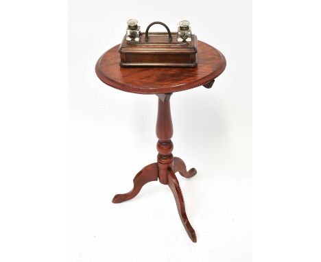 A Georgian-style mahogany tilt-top occasional table on tripod base, height 67cm, together with an Edwardian oak desk companio