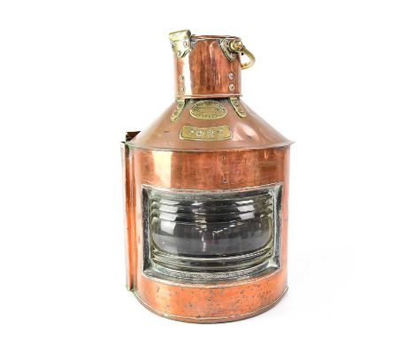A brass ship's lantern by Telford, Greer &amp; Mackay Ltd of Glasgow, with brass plaque inscribed 'Port', with clear glass pa